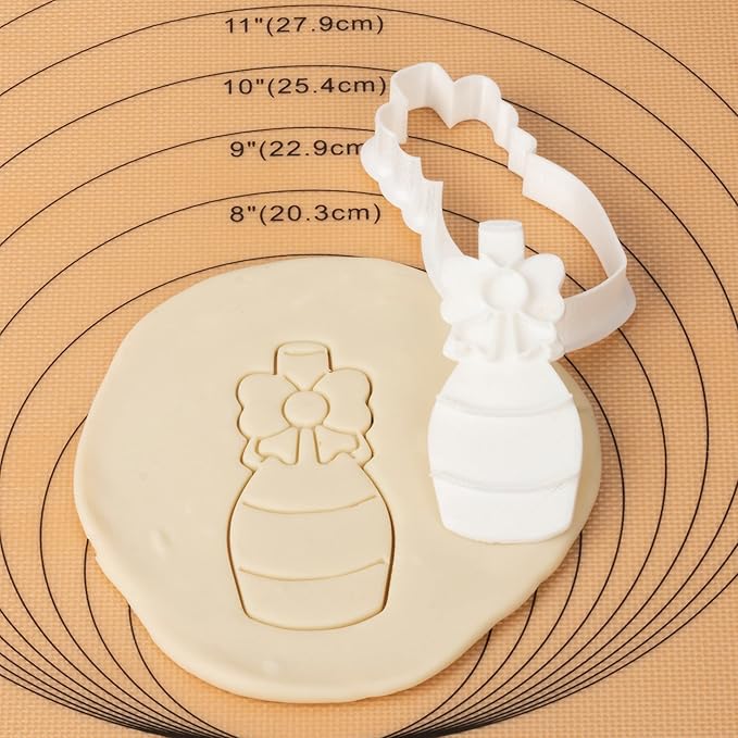 Flycalf Wedding Cookie Cutters with Plunger Stamps Champagne Bridal Shower Gifts Holiday Cake Baking PLA Cutter Molds for Kids Decorative Party 3.5" Kitchen Cake Supplies