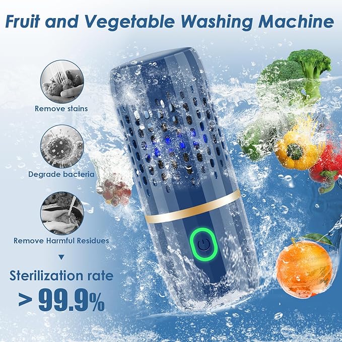 Cudinham Fruit and Vegetable Purifier Cleaner Washing Machine Capsule Shape Disinfection OH-ion Purification Technology for Cleaning Veggie Grains Rice Meat Seafood, Blue
