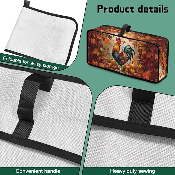 Thanksgiving Day Toaster Cover 2 Slice Rooster Pumpkin Toaster Cover with Top Handle Small Appliance Protector Lightweight Dust Protection Bread Machine Protector
