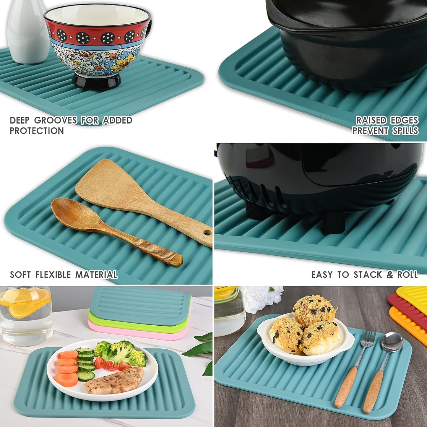 Smithcraft Silicone Trivets Mats for Hot Dishes and Hot Pots, Hot Pads for Countertops, Tables, Pot Holders, Spoon Rest Small Drying Mats Set of 2 Many Colors for Your Choose (Light Grey)