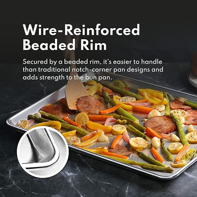New Star Foodservice Commercial-Grade 18-Gauge Aluminum Sheet Pan/Bun Pan (13 L x18 W x1 H (Half Size) Measure Oven)