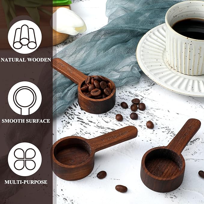 Skyley 4 Pcs Coffee Wooden Scoop for Canisters Jars 15ml 1 Tablespoon Small Coffee Scoop for Ground Caf Walnut Wood Measuring Spoons Home Kitchen Accessories for Beans, Tea, Sugar, Bath Salt
