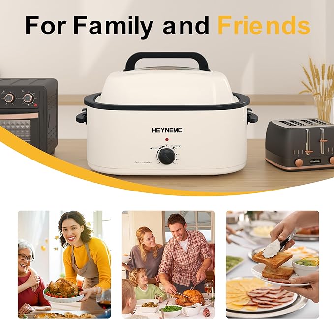 24 Quart Electric Roaster Oven with Visible & Self-Basting Lid, Large Turkey Roaster with Defrost Warm Function, Adjustable Temperature, Removable Pan Rack, Stainless Steel
