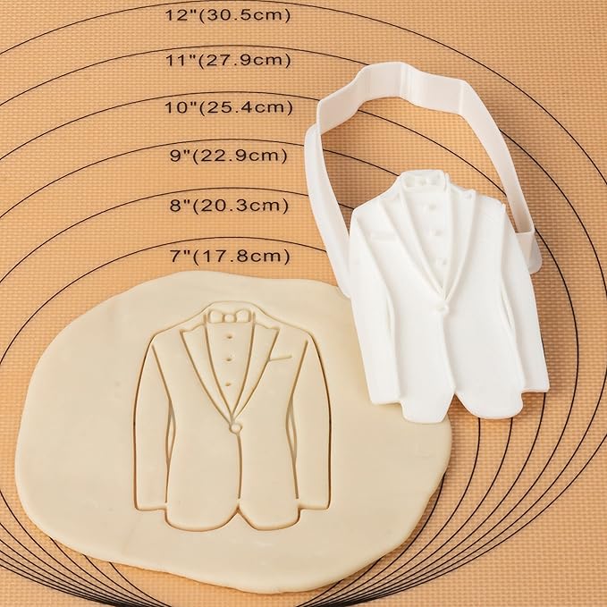 Flycalf Wedding Cookie Cutters Tuxedo with Plunger Stamps Holiday PLA Cake Baking Accessories 3" Cutter Molds Gifts for Kids Decorative Party Kitchen