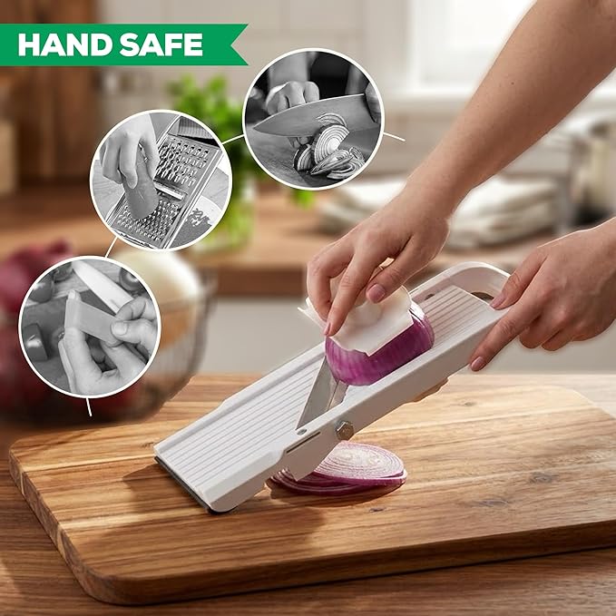 Benriner Mandoline Super Slicer, with 4 Japanese Stainless Steel Blades, BPA Free, 14.5 x 5.25-Inches, Official US Version with Authentic Retail Packaging