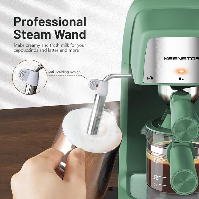 KEENSTAR 3.5Bar Espresso Machine with Milk Frother, 800W Compact Espresso and Cappuccino Machine with Preheating Function, 4 Cup Espresso Maker for Cappuccino or Latte, Gift for Coffee Lover