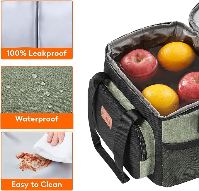 Lifewit Medium Lunch Bag, Insulated Lunch Box, Soft Cooler Cooling Tote for Adult Men Women, Black and Green 12-Can (9L)