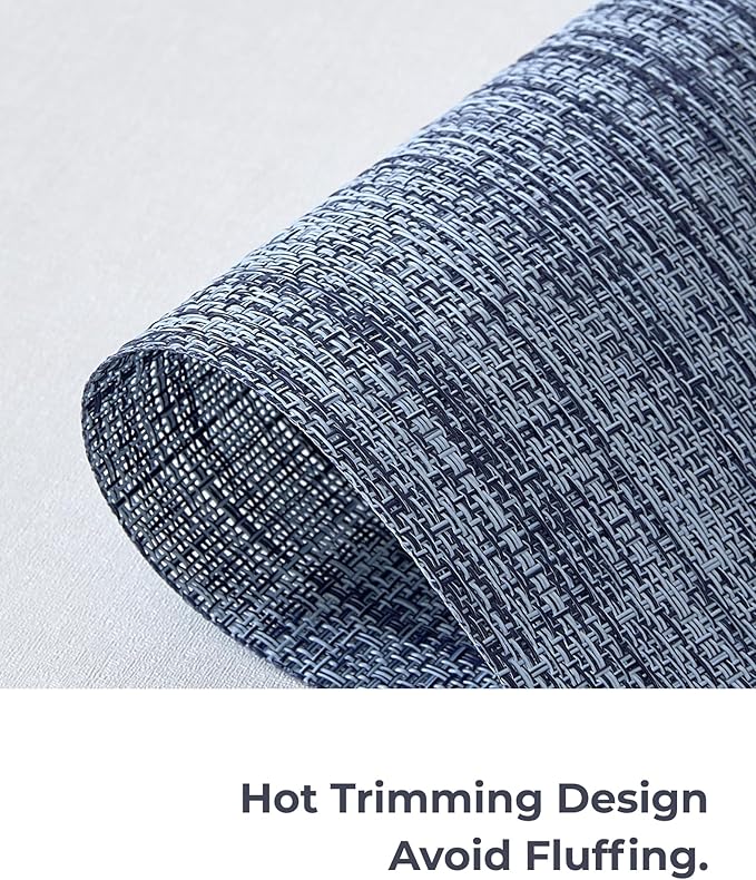 Leetaltree Deep Navy Woven Placemats Set of 4 - Heat Resistant Non-Slip Place mats for Dining Table, Washable Durable PVC Vinyl Woven Table Mats(Deep Navy, 4)
