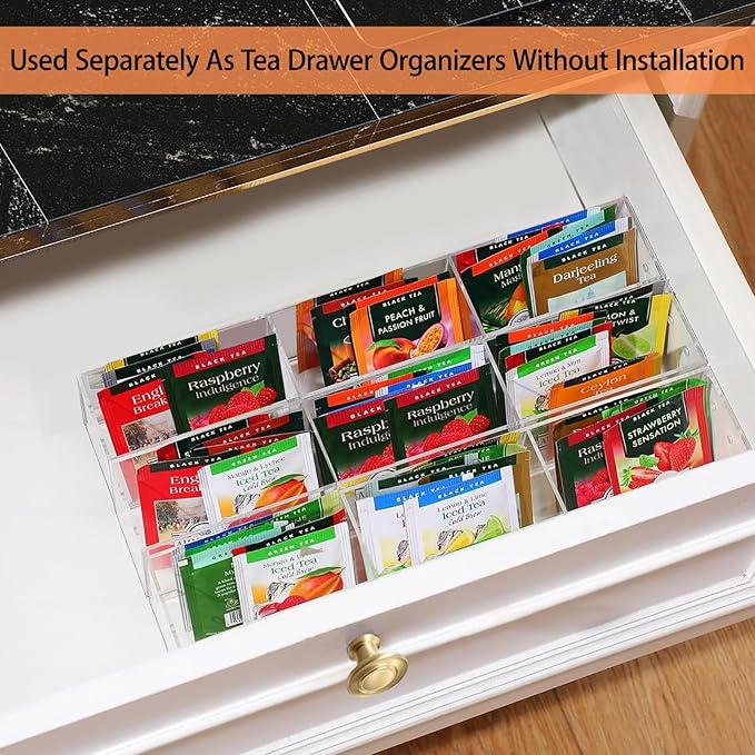 Tea Bag Organizer Holder, Acrylic Tea Packets Storage Box Container Display Stand Rack for Counter Cabinet Countertop Kitchen Office, 3 Tier