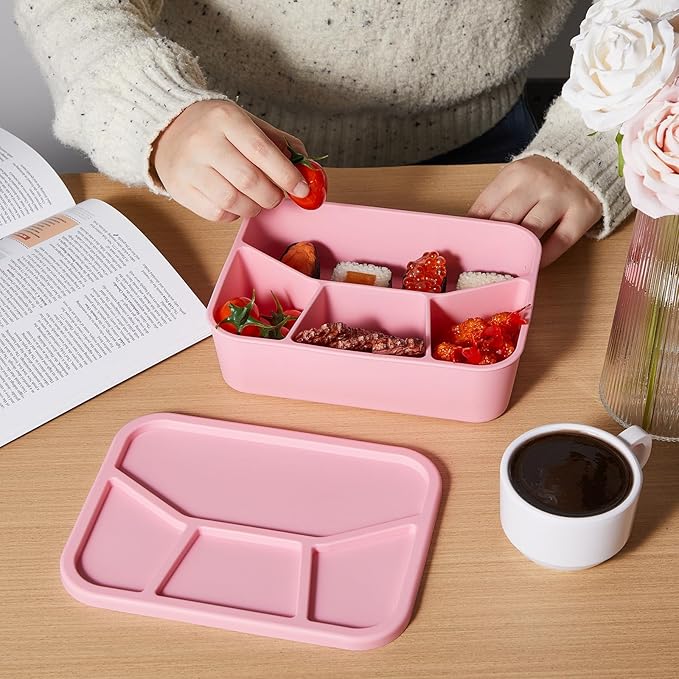 Ziliny 4 Pcs Silicone Bento Box Reusable Lunch Container Smooth Leak Proof Lunch Box Rectangle Bento Boxes for Adult Work Travel Food Meal Compartment Storage, 4 Colors (Bright Colors 2)
