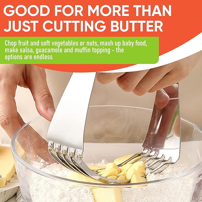 Spring Chef Large Dough Blender For Baking, Stainless Steel Puff Pastry Cutter Tool with Sharp & Thick Blades, Dishwasher Safe Dough Cutter Tool, Manual Pastry Blender for Easy Mixing - Sapphire