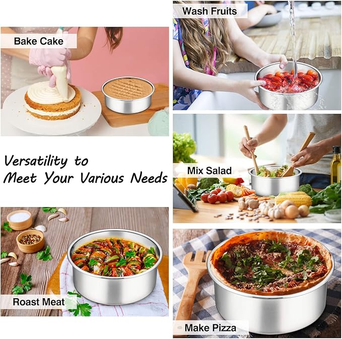 P&P CHEF 6 Inch Cake Pans Set, Round Baking Pan Stainless Steel Layer Birthday Wedding Cake Oven Pans, Non Toxic & Heavy Duty, Deep Side & Mirror Finish, Dishwasher Safe, (2Pcs)