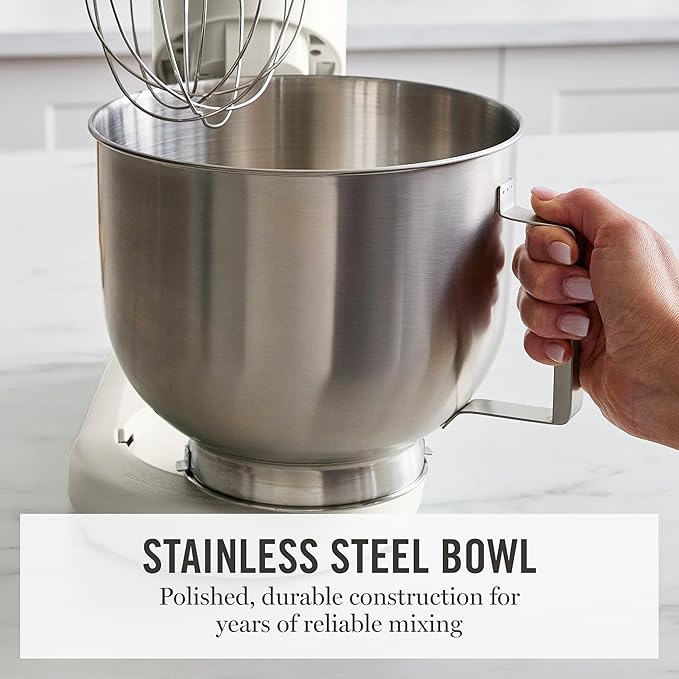 Martha Stewart  Tilt-Head Stand Mixer, 12 Speed, 5.3QT Stainless Steel Bowl, Splash Guard with Pour Chute, Whisk, Dough Hook, Flat Beater, Electric Kitchen Baking Mixer, Bread, Cake, Whip, Linen White