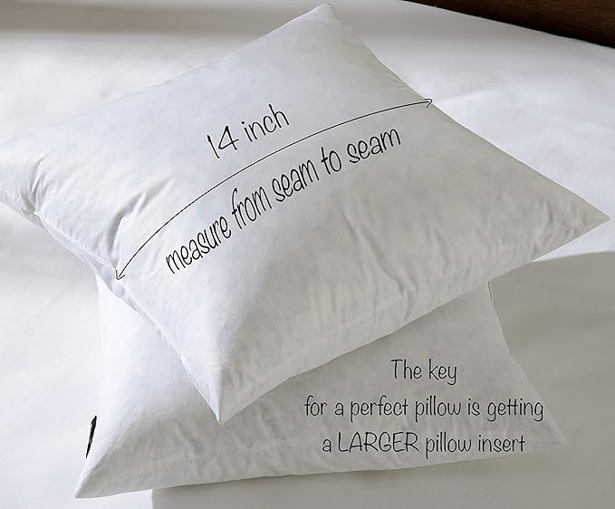 14x14 Decorative Throw Pillow Inserts-Down Feather Pillow Inserts-Square-Cotton Fabric-Set of 2-White.