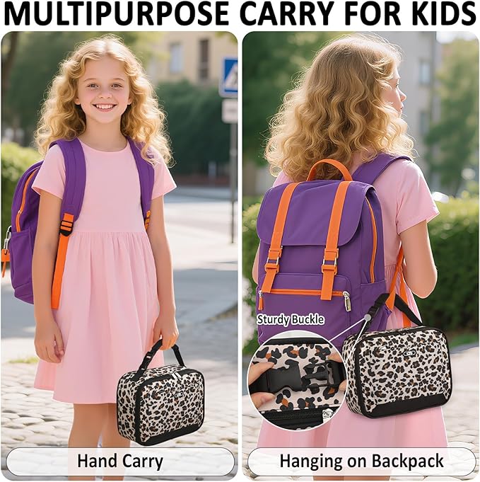 Lunch Box Kids Insulated Lunch Bag for Boys Girls Cute Reusable Lunch Tote Bag Waterproof Portable Thermal Lunch Box Kids for School Picnic Travel Leopard Print