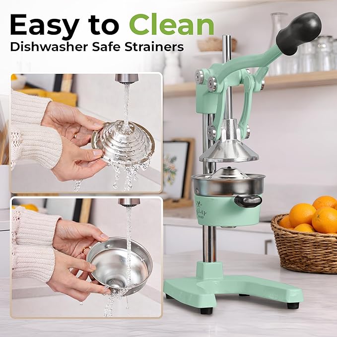 Zulay Kitchen Cast Iron Juicer - Heavy Duty Manual Juicer with Detachable Strainers for Easy Cleaning, Orange Juice Press for Citrus Fruits, Perfect for Bartenders, Juice Lovers & Health Enthusiasts