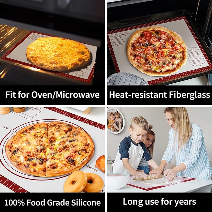 Silicone Baking Pastry Mat, Non Stick Dough Rolling Sheet with Measurement, Nonslip Kitchen Counter Mat, Oven Liner Mat Fondant Dough Kneading Mat for Making Cookies Macarons Bread Pizza