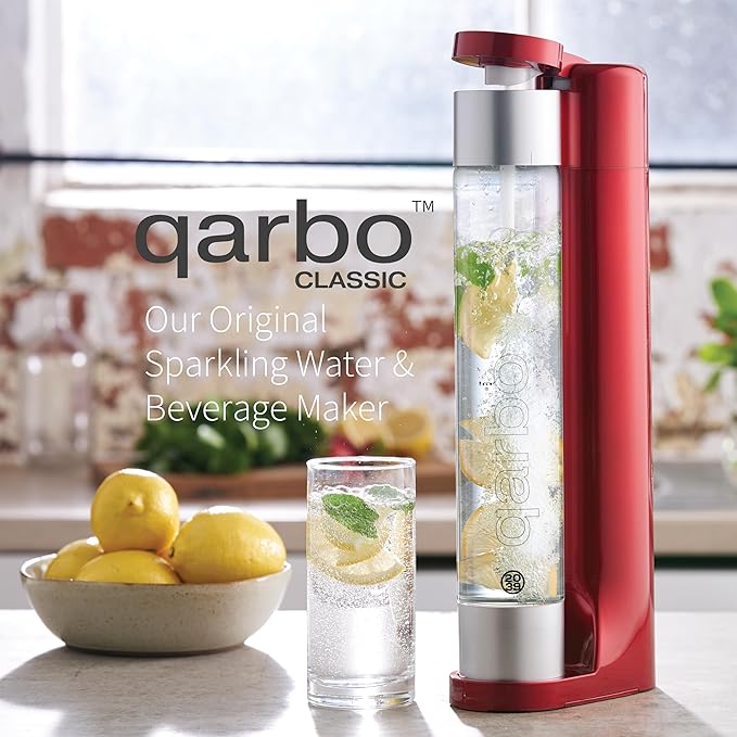 Twenty39 qarbo CLASSIC Sparkling Water Maker Machine - Soda Beverage Carbonator for Home, Seltzer & Carbonated Beverage Dispenser, Water Carbonation Fizz Maker (Metallic Red)