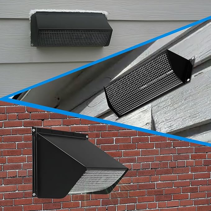 Microwave Vent Range Hood Wall Cap, 3-1/4" x 10" Rectangular Exhaust Vent Cover with Damper & Screen, Replacement for Broan & Most Over-the-Range Microwaves, Kitchen & Bathroom Ventilation, Black