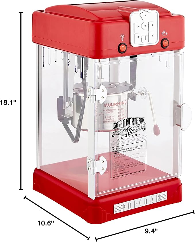 Pop Pup Popcorn Machine - 2.5oz Popper with Stainless-Steel Kettle, Serving Tray, Warming Light and Accessories by Great Northern Popcorn (Red)