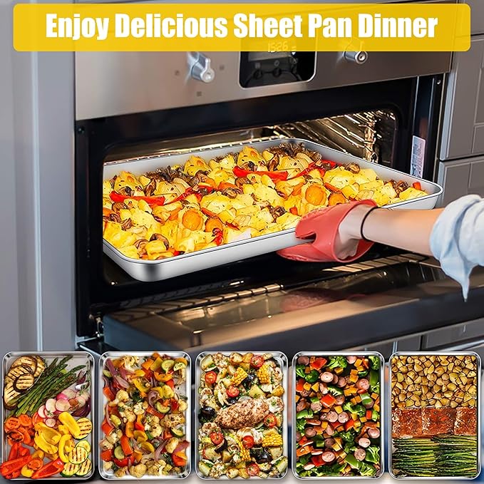 Homikit 2 Pack Baking Sheet, 18” x 13” Stainless Steel Large Cookie Pan Set for Oven, Heavy Duty Metal Half Sheet Baking Tray for Roasting Cooking, Nonstick & Rust Free, Dishwasher Safe
