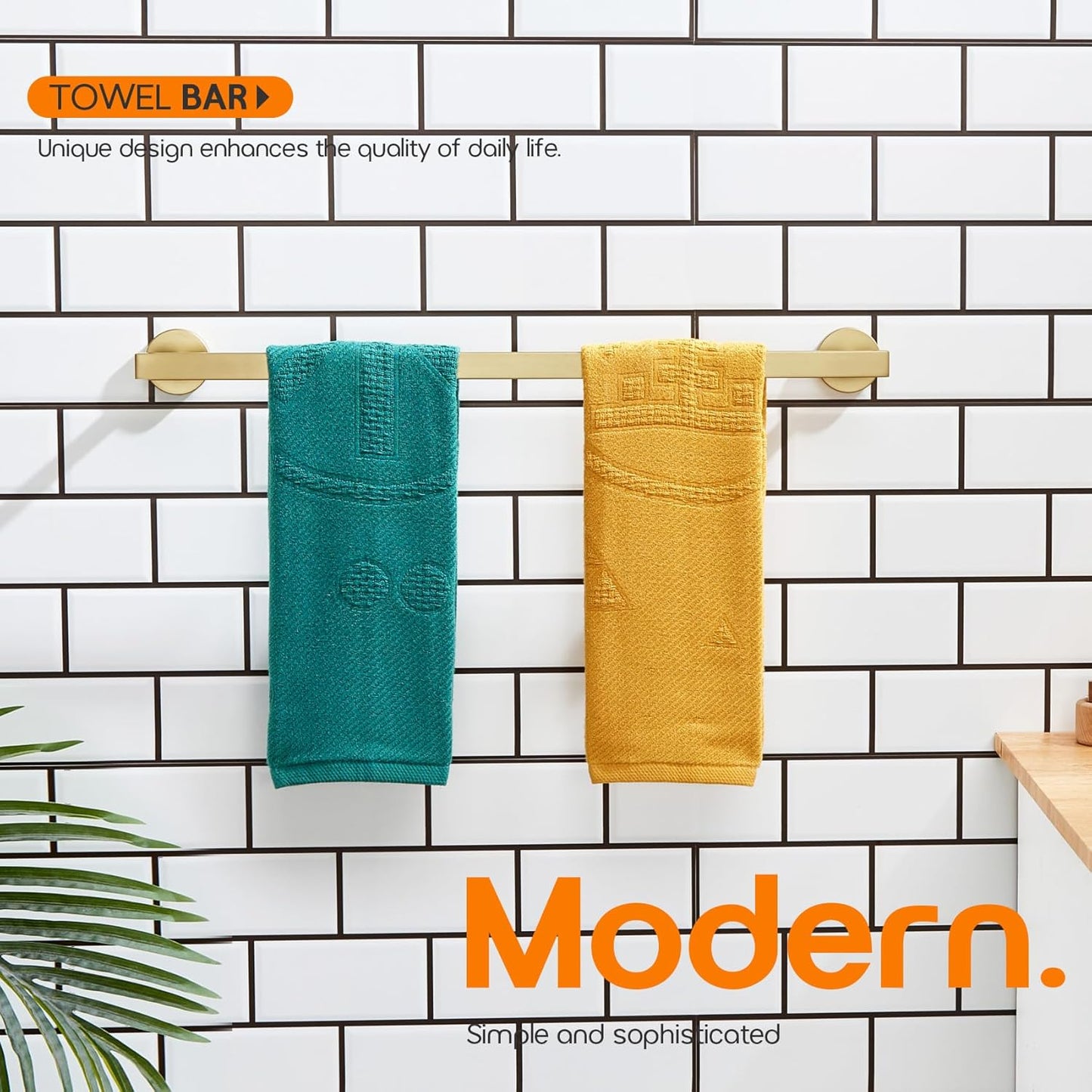 24 Inch Bathroom Towel Bar Bath Towel Rack Kitchen Towel Holder Towel Rails Wall Mounted SUS304 Stainless Steel Brushed Gold AN4001GD-L24
