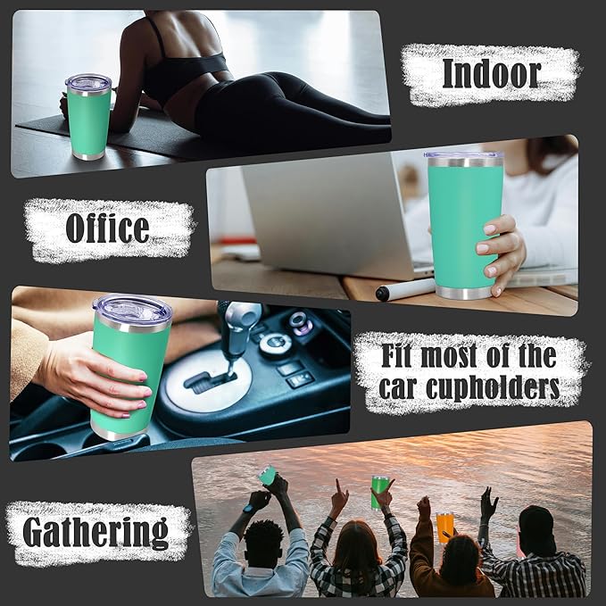 20 oz Tumbler Coffee Travel Tumblers Bulk with Lid Stainless Steel Double Wall Vacuum Insulated Mug Powder Coated Cups fit Car Cupholder for Hot and Cold - Light Blue, 8Pack