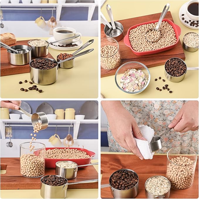 Smithcraft Measuring Cups, 18/8 Measuring Cup Set of 7, Stainless Steel Measuring Cups, 7 Kitchen Metal Measuring Cup, Dry Baking Measuring Cups Set, 1/8, 2/3 & 3/4 Heavy Duty Measure Cups for Food