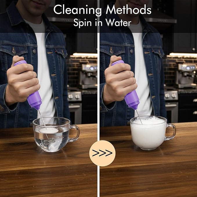 Rechargeable Milk Frother Handheld, 2-IN-1 Dual Spring Whisk Electric Frother Wand for Cappuccino Latte Macchiato, Portable Drink Mixer for Coffee, Matcha, Hot Chocolate