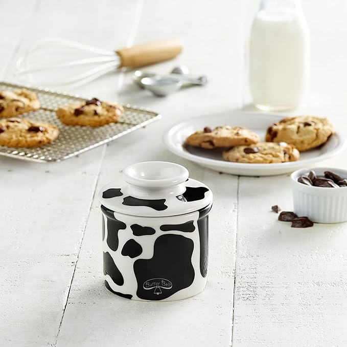 Butter Bell - The Original Butter Bell crock by L Tremain, a Countertop French Ceramic Butter Dish Keeper with Lid for Spreadable Butter, Farmhouse Collection, Honey Bees + Cow Pattern
