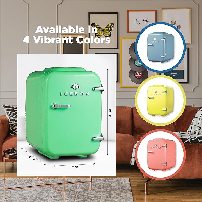 ICEBOX IBMF4MNT Mini Fridge For Bedroom, Skincare Refrigerator, Portable Cooler & Warmer for Makeup, for Office & Home, Mini (4 L / 6-Can), Mint Green