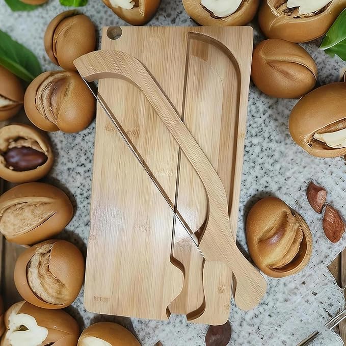 Bread Slicer for Homemade Bread, Manual Bow Knife and Cutting Board Set with Crumb Tray, Sourdough Loaf Slicer for Left & Right Handed Home Bakers, Wooden Board Design(Bamboo)