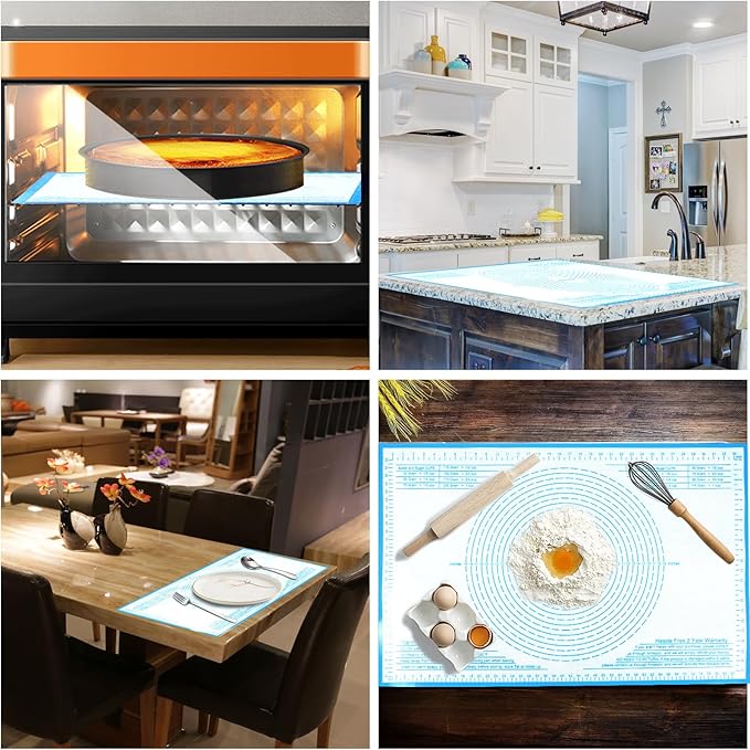 Silicone Pastry Mat 36x24 Inch Nonstick Baking Mat Perfect for Dough Mat, Pastry Board, Kitchen Counter Mat - For Dough, Pastry, Pie Crust, Fondant, Cookies, Bread, Pasta/Pizza, Blue
