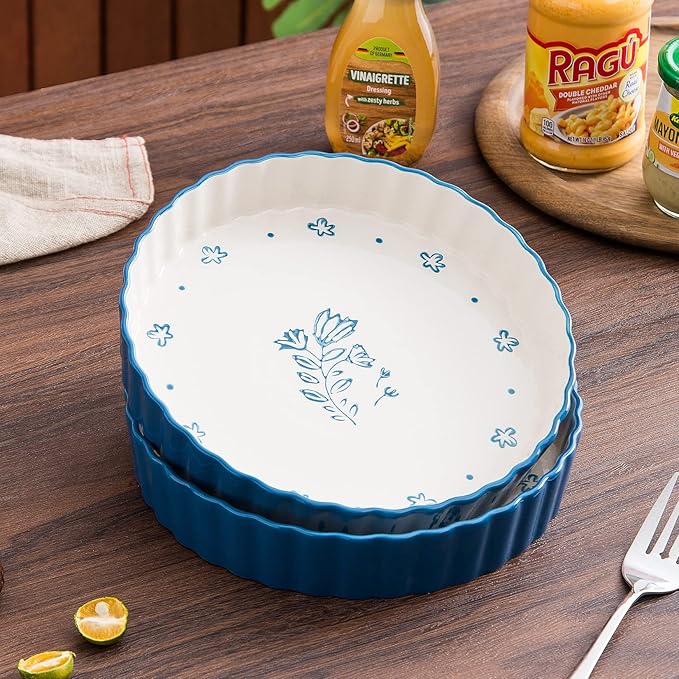 Wisenvoy Pie Pan Tart Pan Quiche Ceramic Pie Dish Pie Plate Tart Pans 9 inch Deep Dish Pie Pan Quiche Pan