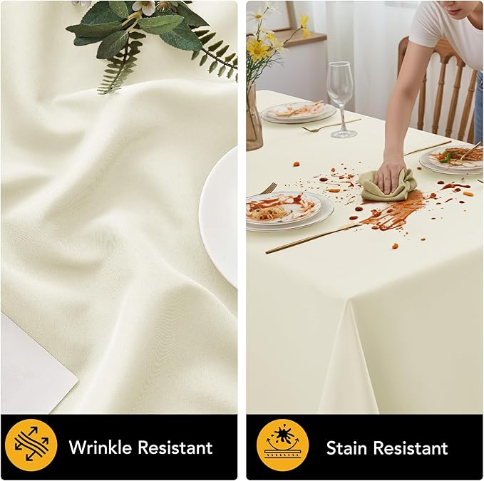 6-Pack Ivory Tablecloths for Rectangle Tables, 90 x 132 Inches, Stain-Resistant Polyester Fabric for 8 Foot Tables - Washable Table Covers for Weddings, Banquets, Birthday Parties, Events