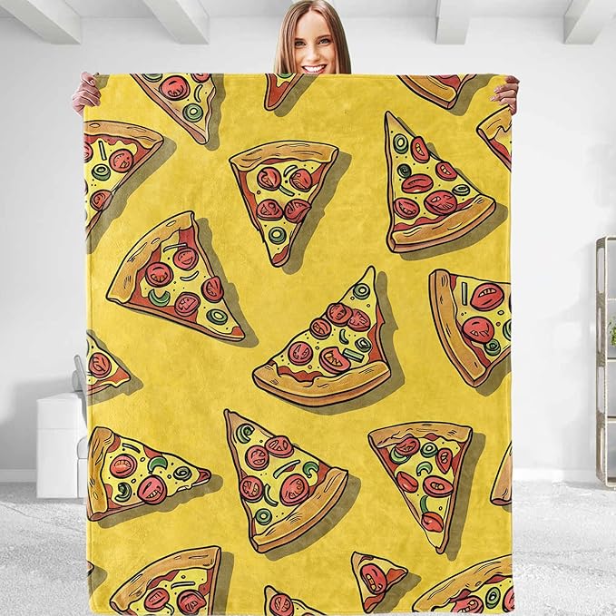 Funny Pizza Theme Plush Throw Blanket - Soft, Comfy, Lightweight, Warm, and Fuzzy - Ideal Gift for Men and Boys - Perfect for Couch, Bedroom, Travel, Bed - 80x60 inches