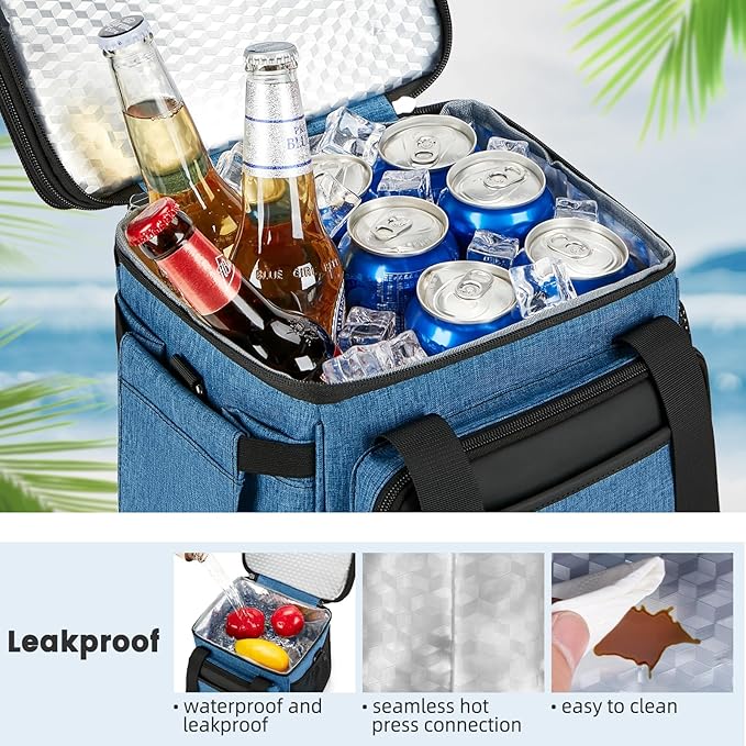holuxer Insulated Lunch Bag & Lunch Box for Men - Double Deck Reusable Lunch Bag for Women Tote Cooler Bag Leakproof Soft Expandable - Large Lunchbox for Work/Adult/Picnic/Outdoor (Blue，15L)