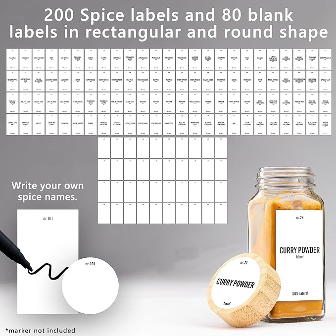 Deco haus Glass Spice Jars with Label 36x4oz [WHITE LABELS incl] Spice Containers with Labels, Shaker Lids & Funnel - Empty Herb Seasoning Containers, Small Seasoning Bottles for Herb with Lid