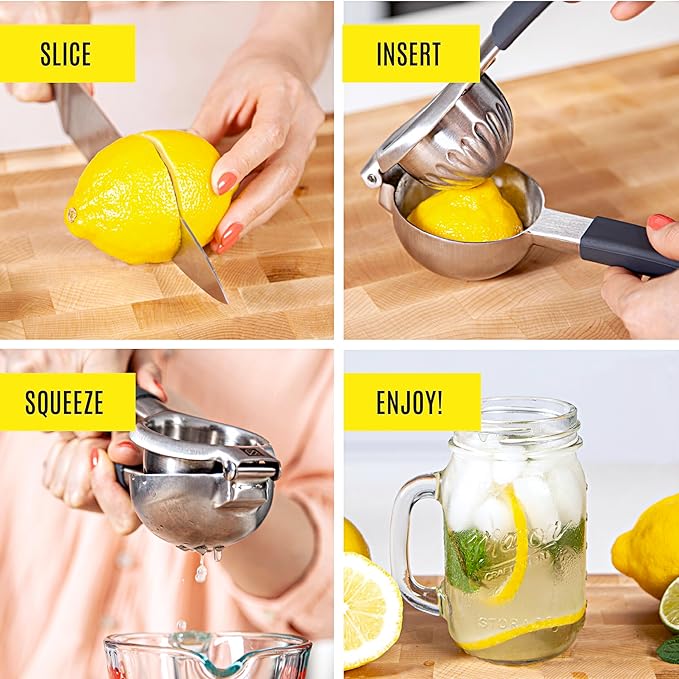 Large Lemon Squeezer Stainless Steel Press - Non-Slip Grip, Heavy Duty, Manual Design - Effortless Pro-Grade Lemon, Lime, Orange, and Citrus Fruit Hand Held Lemon Juicer Squeezer - No Seeds, Max Juice