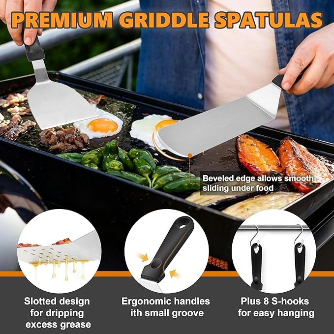 35Pcs Griddle Accessories Kit for Blackstone, Joyfair Flattop Grilling Accessory Tool Set with Stainless Steel Griddles Spatula Smash Burger Press Basting Cover Hamburger Patty Maker for Outdoor BBQ