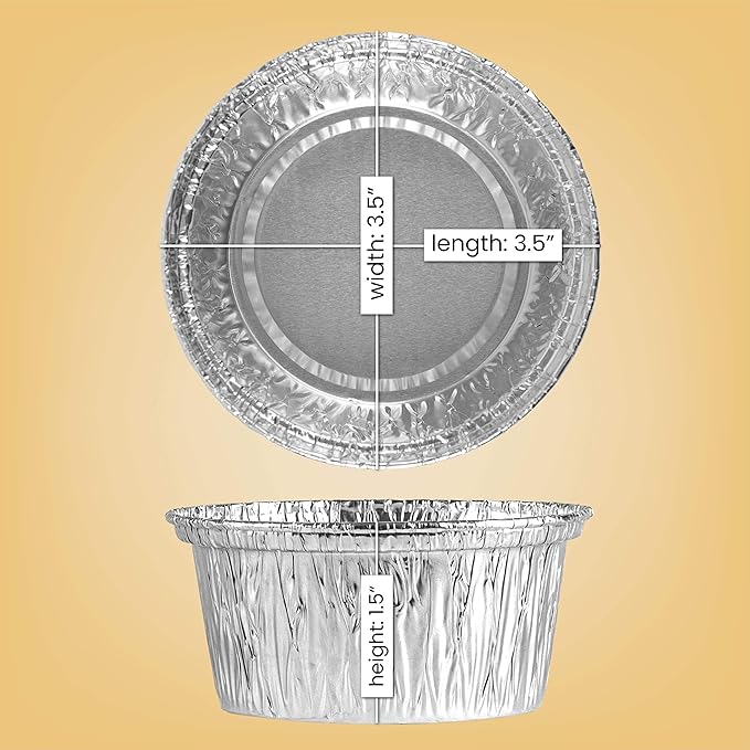 PLASTICPRO 3.5'' Inch Round Ramekins Muffin Cups Tin Foil Cupcake Pans Disposable Aluminum, Freezer & Oven Safe Pack of 50