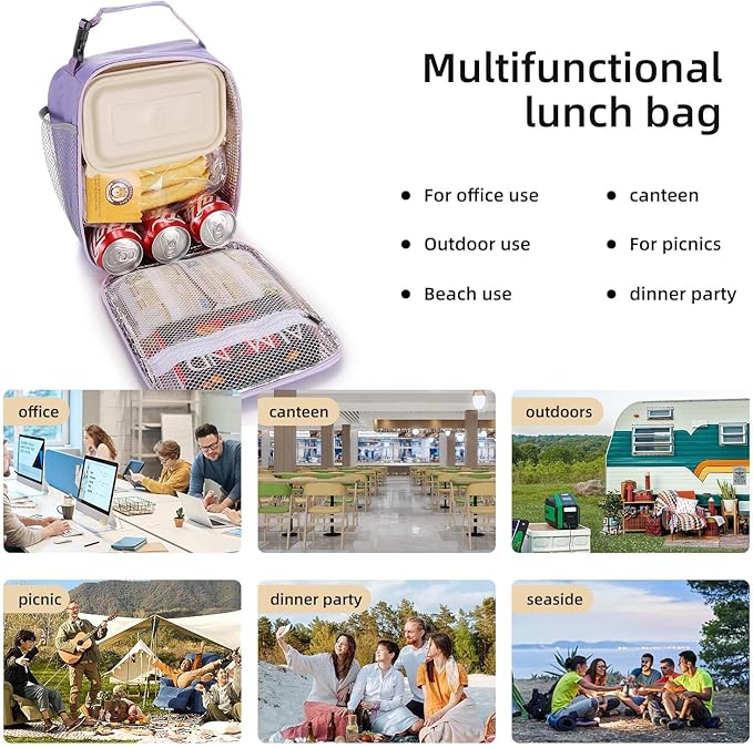 Lovoeo Lunch box Lunch bag for men women Insulated Lunchbox Lunch bags for Work Picnic Travel (Purple)