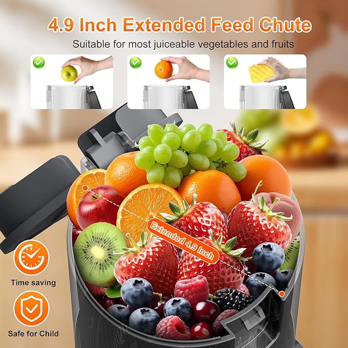 Cold Press Juicer,400W Juicer Machines,4.9"Wide Feed Chute Slow Masticating Juicer for Whole Vegetables & Fruits,High Juice Yield,Easy to Clean,Advanced Touch Sensing Switch(Silver Gray)