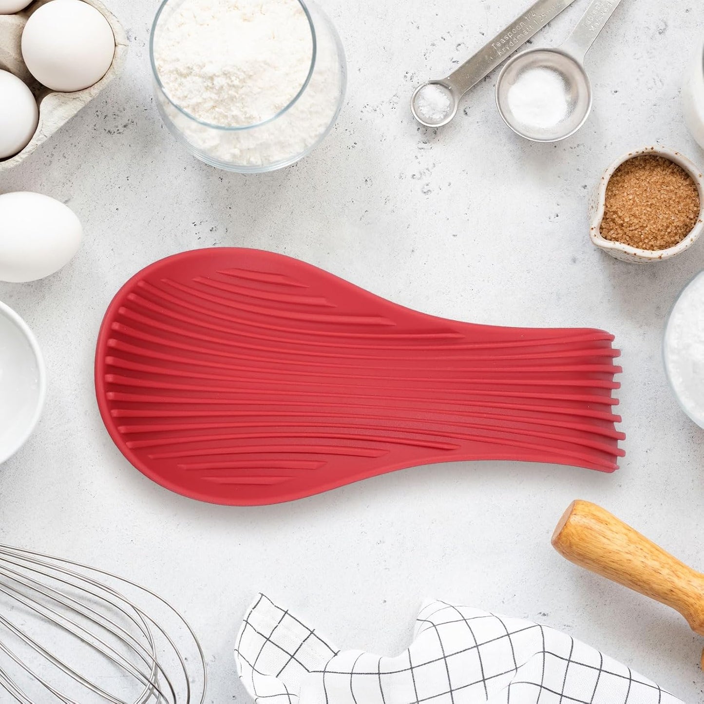 uxcell 1 Set Silicone Spoon Rest for Stove Top, Silicone Spoon Holder for Cooking Spatula, Ladle, Brush Red/Purple