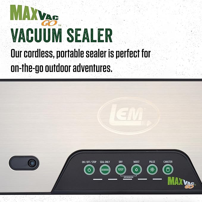 LEM Products MaxVac Go Cordless Plastic Vacuum Sealer with 11.8 Inch Seal Bar, Silver and Black