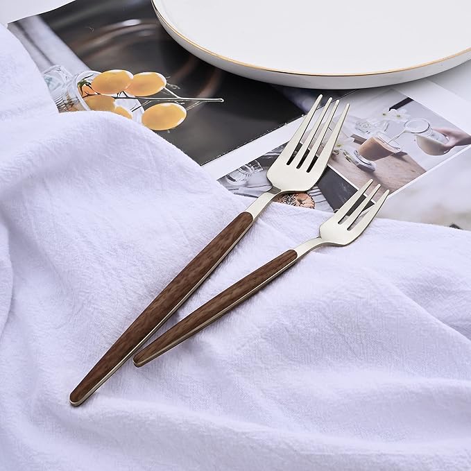 6-Piece Dinner Forks Set, Stainless Steel Forks With Round Wooden Effect Handle, Forks Silverware Set for Home Kitchen Restaurant Hotel, 8.27inches, Mirror Finish & Dishwasher Safe