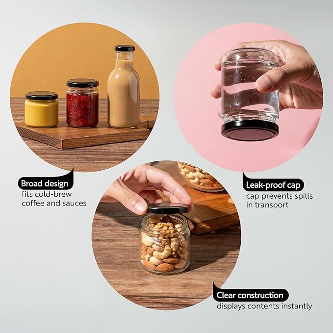 Restaurantware Pack Of 10 Glass Bottles 12 Oz Twist Lock Lid Small Bottles With Lids, Glass Bottle with Lids Durable Hot and Cold Friendly Clear Bottle for Storage, BPA-Free Mini Containers With Caps