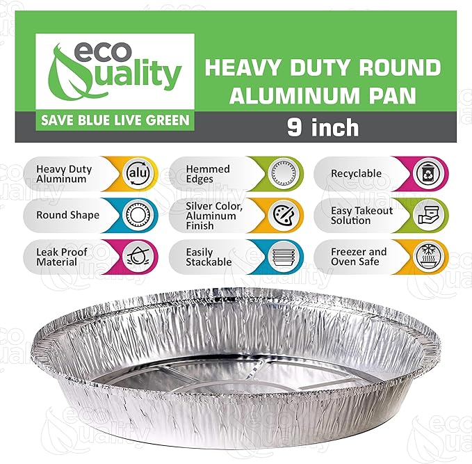 EcoQuality (200 Pack - 9 Inch Disposable Round Aluminum Foil Take-Out Pans - Disposable Tin Containers, Perfect for Baking, Cooking, Catering, Parties, Restaurants (No Lids)