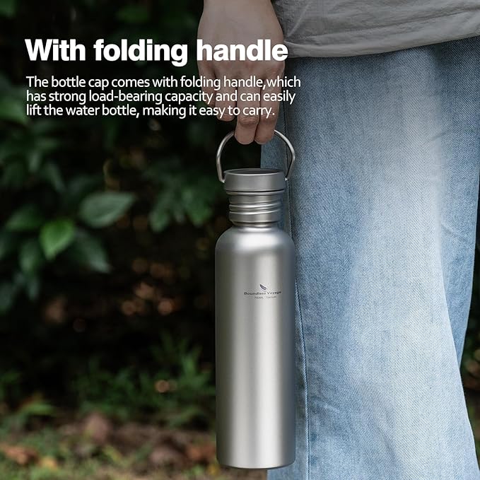 Boundless Voyage Titanium Water Bottle with Lid Wide Mouth Leak-Proof Reusable Sport Drinking Bottle for Camping Hiking Picnic Climbing Running Tea Coffee (750ml)