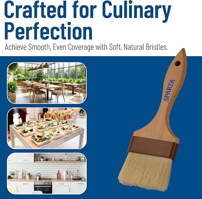 SPARTA Chef Series Basting Brush, Flat Boar Bristle Pastry Brush for Cooking and Baking, 3" Wide, 12 Count